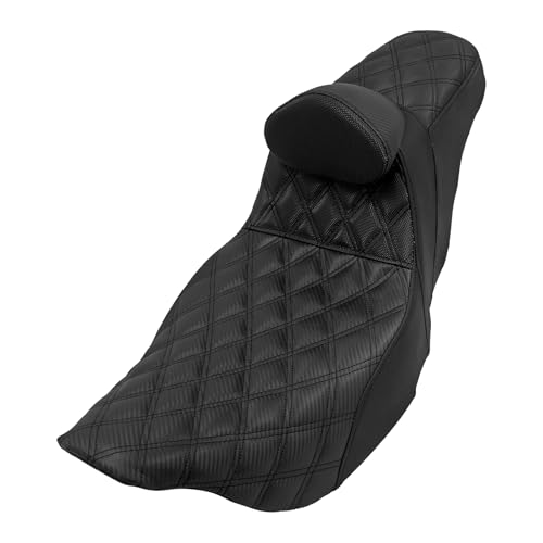 One-Piece Driver Passenger Seat Motorcycle 2-up Seat With Driver Backrest Cushion Pad Fit for Harley Touring Electra Glide Road King Road Glide Street Glide 2009-2023 (Black Stitching) - color: Black Stitching w/Driver Backrest