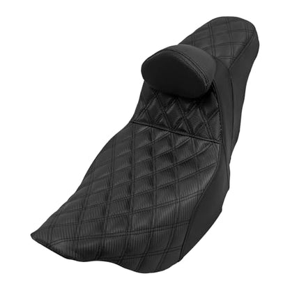 One-Piece Driver Passenger Seat Motorcycle 2-up Seat With Driver Backrest Cushion Pad Fit for Harley Touring Electra Glide Road King Road Glide Street Glide 2009-2023 (Black Stitching) - color: Black Stitching w/Driver Backrest