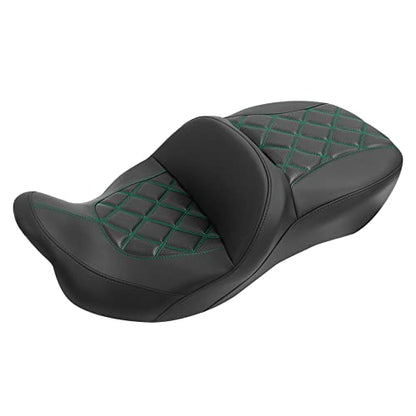 C.C. RIDER Rider Passenger Seat fit for Harley Davidson Touring 2009-2023 Road King Street Glide Road Glide Electra Glide Tri Glide models - color: 34#Black+Green Seat