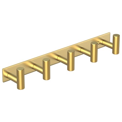 Wall Mounted Coat Rack-5 Hooks, Heavy Duty Stainless Steel Wall Hooks for Towel Coat Bag, Hat Rack Coat Hanger Coat Hooks Towel Racks for Bathroom Entryway Kitchen Hotel Office (Gold, 1 Pack) - color: Gold, size: "T" Shape 5 Hooks - 1 Pack