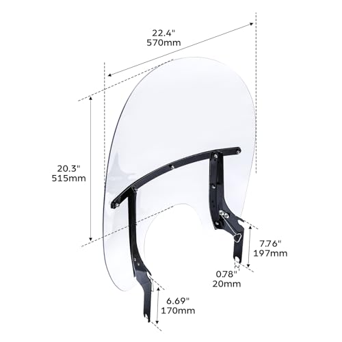 20" Clear Detachable Quick Release Windshield W/Black Brackets For Harley Road King 1994-2023