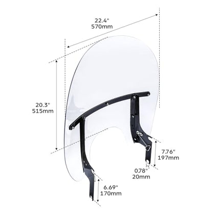20" Clear Detachable Quick Release Windshield W/Black Brackets For Harley Road King 1994-2023