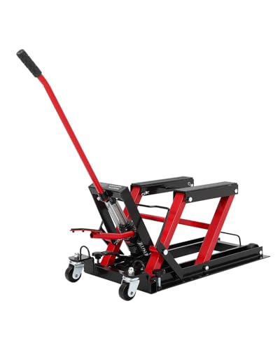 1500 LBS Hydraulic Motorcycle Lift Jack, Portable ATV Scissor Lift Jack with 4 Wheels, Foot-Operated Hoist Stand for Motorcycle, ATV, UTV, Powersports, Black - color: Red