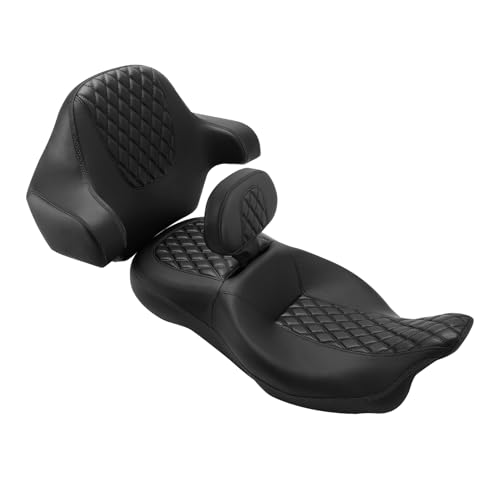 C.C. RIDER 2 Up Rider&Passenger Seat and Driver Brackrest Wrap Around King Trunk Backrest fit for Harley Touring Road King Street Glide Road Glide Electra Glide 2014-2023 - color: 08# Black+ Rider/ Passenger Backrests