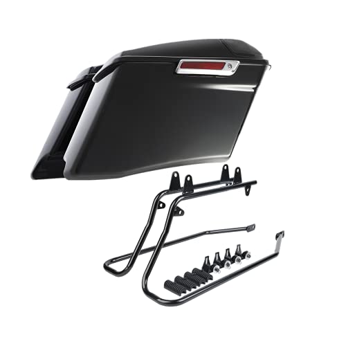 TCMT 4" Stretched Extended Saddlebags 5x7" Speakers Lids Conversion Bracket Kit Fit For Harley Heritage Softail Fatboy FLSTF Breakout 1984-2017 - color: Black Conversion Brackets, size: Style H(4" Stretched 5X7 Speaker Lids Chrome)