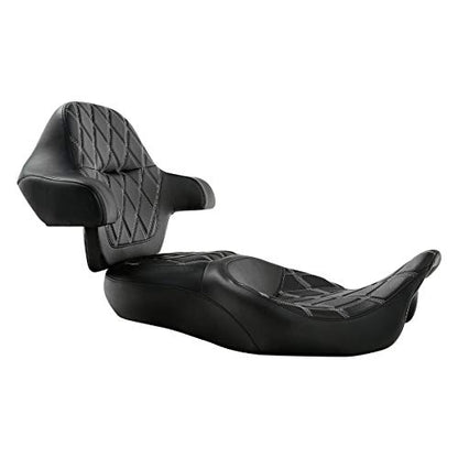 C.C.Rider Motorcycle Seat Backrest Pad - Fat Diamond 2-Up One-Piece fit for Harley Touring Road King Street Glide Road Glide Electra Glide 2014-2023 - color: 11# Grey+Passenger Backrest