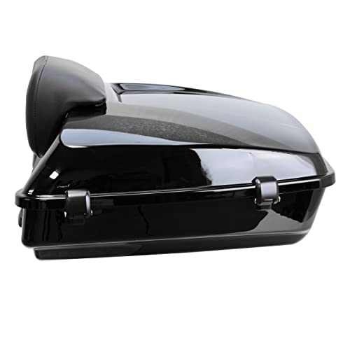 YHMOTO Razor Tour Luggage Trunk W/Backrest & Luggage Rack for Harley Touring Road King FLHR Street CVO Electra Glide 2014-2026 (Razor Tour Trunk with Backrest+Black Mounting Rack) - color: Black