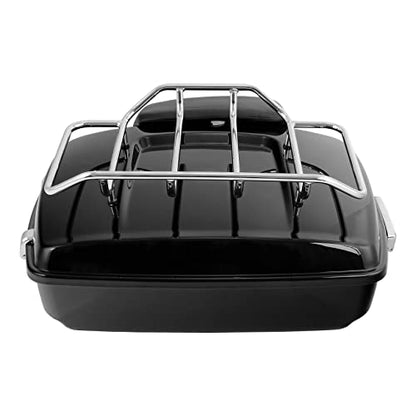 XFMT Motorcycle 10.7" Chopped Trunk w/Luggage Rack Passenger Backrest Pad for 2014-2025 Harley Trunk Road King Street Glide Road Glide Electra Glide - color: Chopped Trunk&Pad&Top Rack