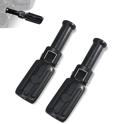 Passenger Footpegs with support mounting Kit for Harley Softail 2018-2025 Deluxe Fat Boy Heritage Sport Glide Softail Slim Street Bob Breakout models,Gloss Black - color: Black for Rubber Style