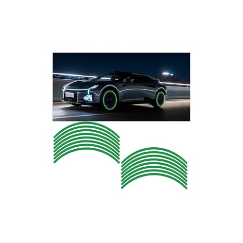 Zpana 16PCS Car Wheel Rim Reflective Stickers, Anti-Scratch Vehicle Night Safety Warning Rim Decals, Auto Tire Hub Eyebrow Tape Stripe Decorative Sticker, Universal for SUV Sedan Truck (Green) - color: Green