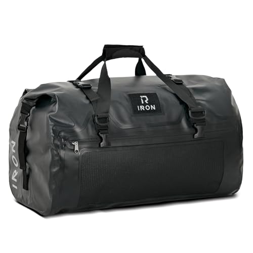 IRON JIA'S Motorcycle Dry Bag - Waterproof Duffle & Luggage Tail Bag Saddle Bags with Roll Top Closure, Shoulder Straps, Inner Pocket and Mesh Pocket (Black, 30L) - color: Black, size: 30L