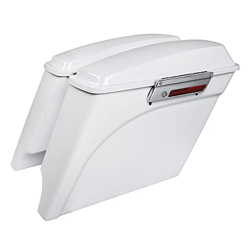 SLMOTO Saddle Bags, 5" White Stretched Extended Hard Saddlebags Fit For Harley FLHT FLHTCU FLHRC Road King Road Glide Street Glide Electra Glide Ultra-Classic Softail Dyna Sportster 1993-2013 - color: White Saddlebag