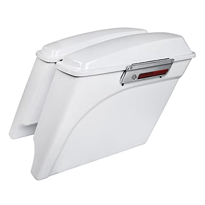 SLMOTO Saddle Bags, 5" White Stretched Extended Hard Saddlebags Fit For Harley FLHT FLHTCU FLHRC Road King Road Glide Street Glide Electra Glide Ultra-Classic Softail Dyna Sportster 1993-2013 - color: White Saddlebag