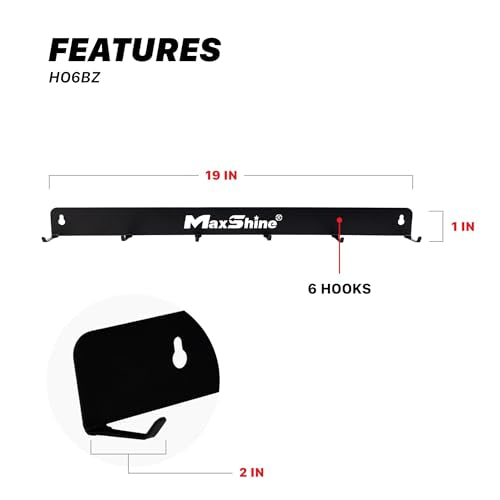 Maxshine Universal Detailing Brush Hanger (Brand) – 6 Organizer Hooks – Lightweight Wall-Mounted Design for Auto Detailing Supplies – Ideal for Garage & Mobile Use, Easy to Install Car Care Organizer - style: Brand