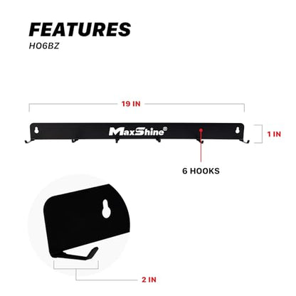 Maxshine Universal Detailing Brush Hanger (Brand) – 6 Organizer Hooks – Lightweight Wall-Mounted Design for Auto Detailing Supplies – Ideal for Garage & Mobile Use, Easy to Install Car Care Organizer - style: Brand