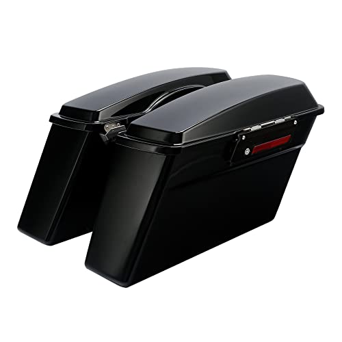 SLMOTO Black Hard Saddlebag Fit For Harley Touring Road King, Road Glide, Street Glide, Electra Glide, Ultra-Classic FLT, FLHT, FLHTCU, FLHRC 94-13 - color: Vivid Black + Black Latches