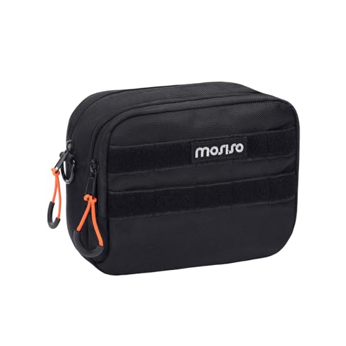 MOSISO Motorcycle Handlebar Bag, Universal Motorcycle Bag for Motor cycle Front Fork, Portable Motor cycle Tool Bags Motorbike Storage Accessory Pouch with Shoulder Strap, Black
