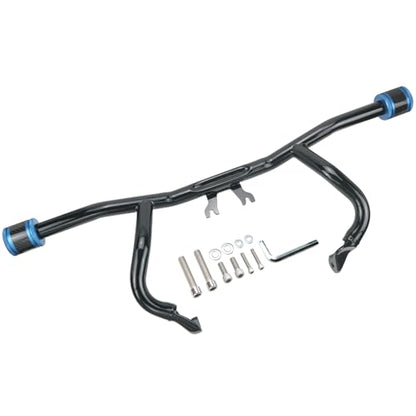 Engine Guard Flat Out Crash Bar for 2014-2025 Harley Touring Street Glide Road Glide Road King Electra Glide Ultra Models (Gloss Black w/Blue CNC) - color: Gloss Black w/Blue CNC