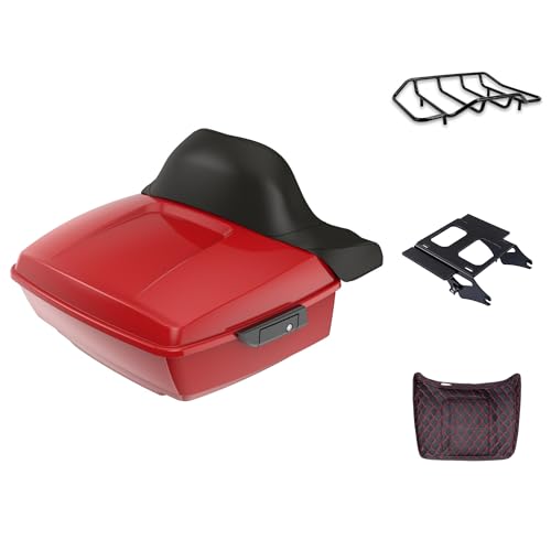 Advanblack US Stock Billiard Red King Tour Trunk Pack, Black Mount Bracket, Top Luggage Rack, Red Trunk Pak Liners Fit for 09-Later Harley Touring, Road Glide, Street Glide Special, Electra Glide - color: Billiard Red