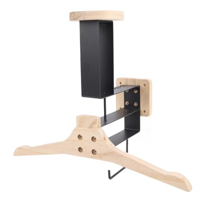Motorcycle Helmet Holder, Wall Mount Storage Rack for Riding Gear with Solid Wood Iron Design, Space Saving Multifunctional Hanger for Helmets Clothes Gloves