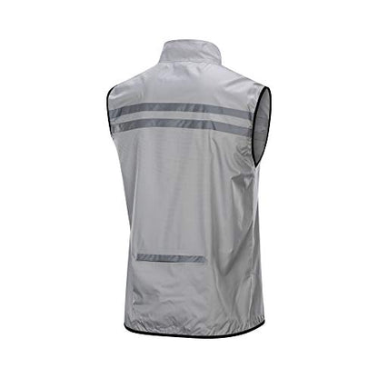 bpbtti Men's Hi-Viz Safety Running Cycling Vest Sleeveless Windbreaker vests- Windproof and Reflective - color: Grey, size: Large