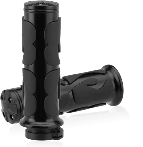LKV 1 Inch Motorcycle Grips for Cable Throttle Handlebars – Fits Select Harley Sportster 883/1200 (Cable Throttle Only), Dyna & Touring Models | Not for Electronic Throttle - color: Style6-Black