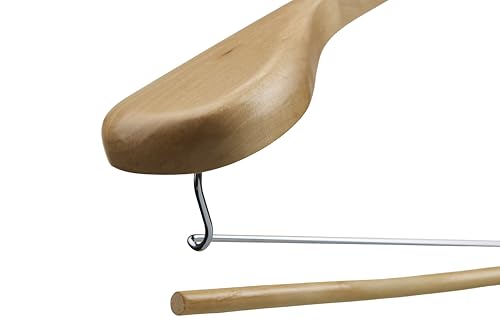 DEILSY™ Natural Suit Hangers for Men with Non-Slip Pants Bar & 360° Swivel Hook - Smooth Finish Wooden Coat Hangers, Heavy Duty Wooden Hanger – Pack of 6 - color: Natural