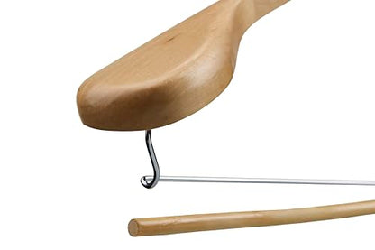 DEILSY™ Natural Suit Hangers for Men with Non-Slip Pants Bar & 360° Swivel Hook - Smooth Finish Wooden Coat Hangers, Heavy Duty Wooden Hanger – Pack of 6 - color: Natural