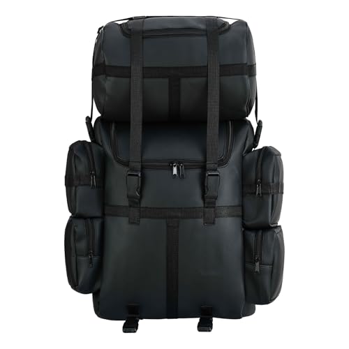 Expandable Black PU Motorcycle Sissy Bar Bag, Weather Resistant Luggage with Secure Mounting and Multiple Storage Compartments