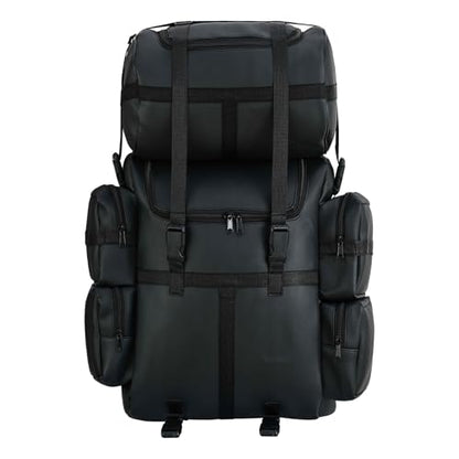 Expandable Black PU Motorcycle Sissy Bar Bag, Weather Resistant Luggage with Secure Mounting and Multiple Storage Compartments