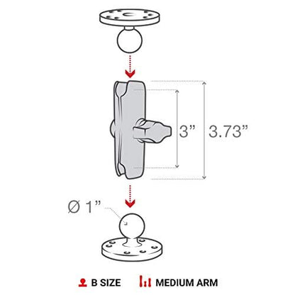 RAM Mounts Medium Double Socket Arm for B Size 1″ Ball Mount Components, RAM Mount Connector Arm, Marine-Grade Aluminum RAM-B-201U - size: 3.7 in.