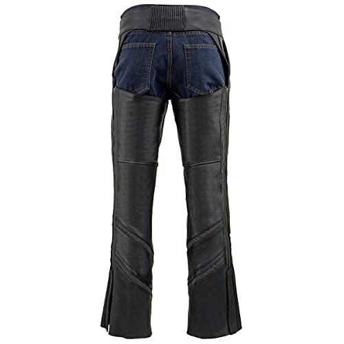 Milwaukee Leather ML1144 Men's Black Premium Leather Vented Motorcycle Rider Chaps w/Reflective Piping - size: Large
