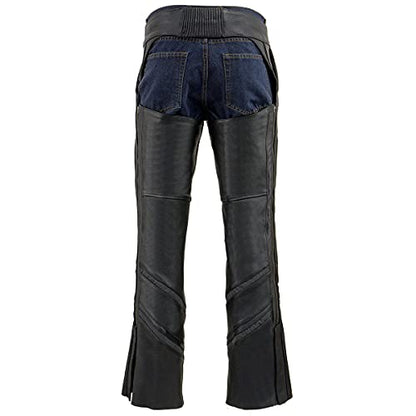 Milwaukee Leather ML1144 Men's Black Premium Leather Vented Motorcycle Rider Chaps w/Reflective Piping - size: Large