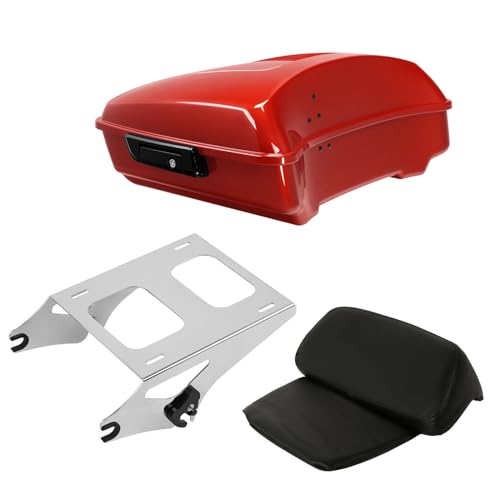 TCT-MOTORPARTS Whiskey Fire Chopped Tour Luggage Trunk w/Backrest Mount Rack Fits for Harley Touring 14-25 Road Glide FLTRX Limited FLTRK 2024 - color: Fit for Whiskey Fire, size: Chopped Trunk+Chrome Mount Rack