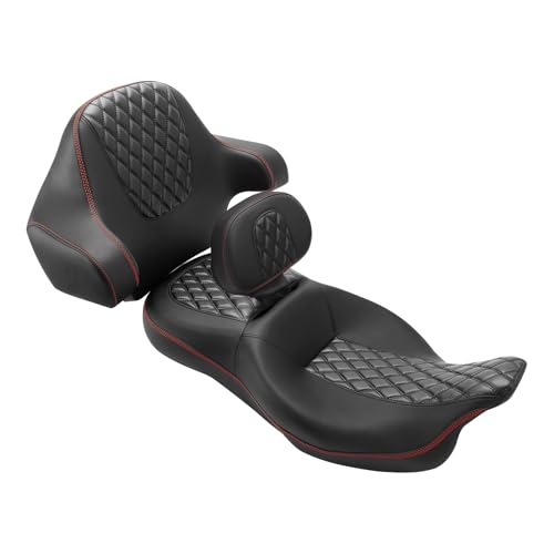 SLMOTO Hammock Passenger Seat Driver Brackrest Wrap Around Backrest Pad fit for Harley Touring Road King Street Glide Road Glide Electra Glide 2014-2023 2 Up Seat Black Red - color: B Style G Black Red + Passenger Backrest