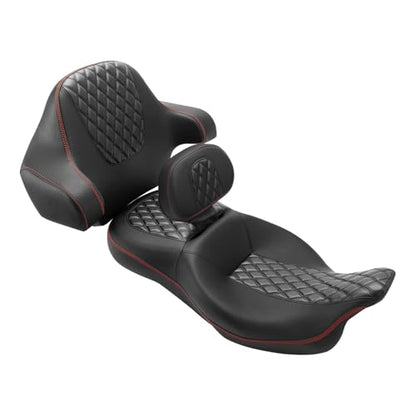 SLMOTO Hammock Passenger Seat Driver Brackrest Wrap Around Backrest Pad fit for Harley Touring Road King Street Glide Road Glide Electra Glide 2014-2023 2 Up Seat Black Red - color: B Style G Black Red + Passenger Backrest