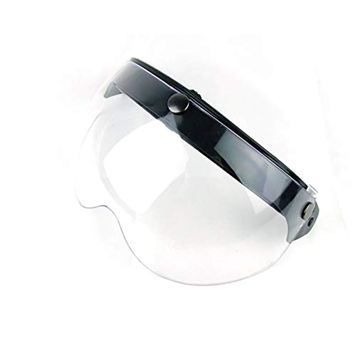 WANCAR Universal Motorcycle Retro Pilot-Style Standard 3 Snap-Button Visor Flip Up Down Open Face Helmet Wind Shield(Clear) - color: Clear