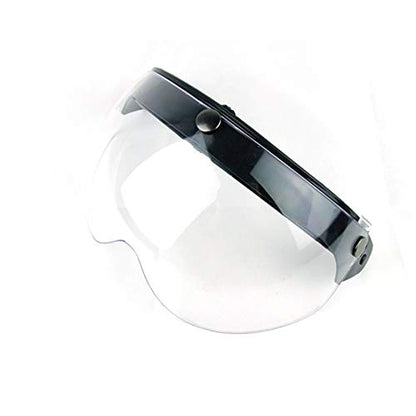 WANCAR Universal Motorcycle Retro Pilot-Style Standard 3 Snap-Button Visor Flip Up Down Open Face Helmet Wind Shield(Clear) - color: Clear