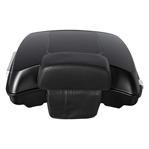 XFMT Motorcycle 5.5" Matte Black Razor Trunk Luggage W/Backrest Pad + Chrome Mount Rack For Harley Touring Road King Street Glide Road Glide Electra Glide Ultra Classic 2014-Later - color: Matte Black Set 3