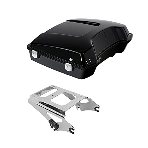 TCMT 5.5" Razor Motorcycle Trunk Box W/Latch Key Two Up Mounting Rack Fit For Harley Touring 2009-2013 Road Glide Road King Street Glide Pack - color: Chrome Lacthes Trunk+Chrome 2 up Rack