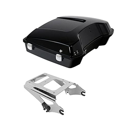 TCMT 5.5" Razor Motorcycle Trunk Box W/Latch Key Two Up Mounting Rack Fit For Harley Touring 2009-2013 Road Glide Road King Street Glide Pack - color: Chrome Lacthes Trunk+Chrome 2 up Rack