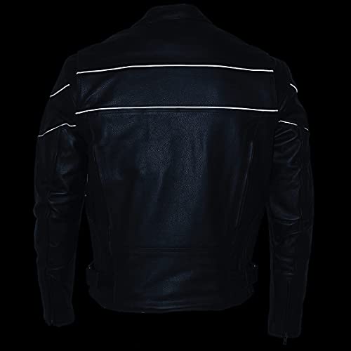 Milwaukee Leather SH1785 Men's Black Leather Scooter Style Motorcycle Jacket w/Side Stretch and Reflective Piping - size: Large