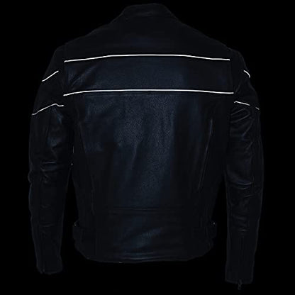 Milwaukee Leather SH1785 Men's Black Leather Scooter Style Motorcycle Jacket w/Side Stretch and Reflective Piping - size: XX-Large