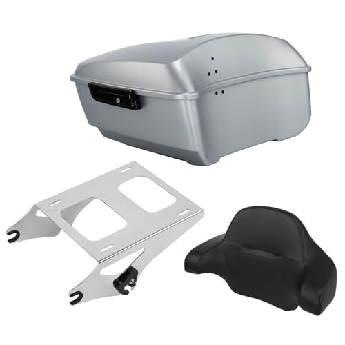TCT-MOTORPARTS Atlas Silver Metallic King Tour Luggage Trunk Backrest Mount Rack Fits for Road Glide FLTRX Limited FLTRK 2024 Harley Touring 14-25 - color: Fit for Atlas Silver Metallic, size: King Trunk+Chrome Mount Rack