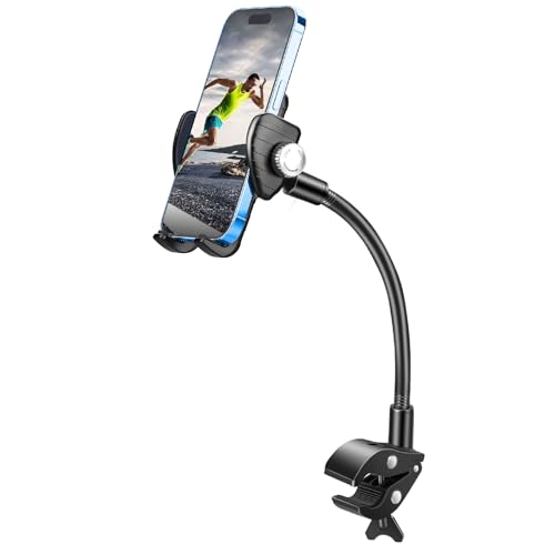 EEEKit Gooseneck Bike Phone Holder, Universal Handlebar Phone Mount Clamp for Wheelchair, Mic Stand, Indoor Cycling Bike, Compatible with 4.7-7.0in Smartphones