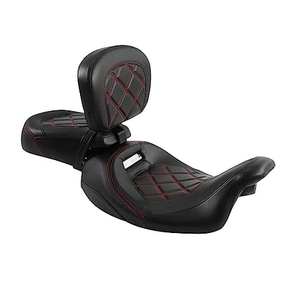 Passenger Seat Cushion, SLMOTO Motorcycle Low-Profile Rider Sissy Bar Backrest Pad For Harley Touring CVO Road King Street Glide Road Glide Electra Glide 2014-2023 Black Red - color: Black Red Seat+Rider Backrest#101