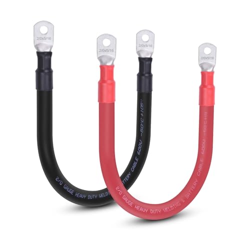2/0 AWG Flexible Battery Cable with 5/16" Terminals - OFC Pure Copper Inverter & Welding Wire for Automotive Solar RV Motorcycle (Red + Black 1FT Pair) - color: 1 FT Black + 1 FT Red, size: 2/0AWG 5/16"