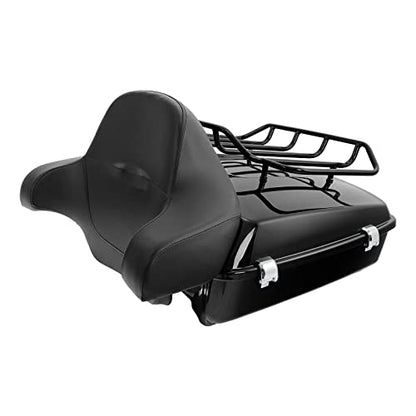 TCMT Chopped Motorcycle Trunk Box Backrest Detachable Mounting Rack Luggage Rack Fit For Harley Touring 1997-2008 Road King Road Street Electra Glide Pack - color: Set C2 Black Latches#Black Rack