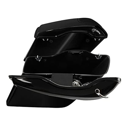 XFMT Motorcycle Saddlebags 5" Stretched Hard Saddle Bags Extended Saddlebags W/ 5"x7" Speaker Lids For Harley Touring Road King Street Glide Road Glide Electra Glide 2014-2024, Vivid Black - color: 5" Stretched-Vivid Black W/5x7" Speaker Lids
