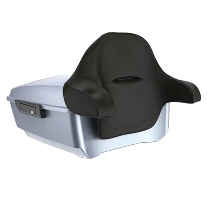 Moto Onfire King Tour Trunk Pack For 2009+ Harley Touring - Atlas Silver Metallic, Black Detachable Mounting Rack, Backrest & Black Trunk Liners - color: Atlas Silver Metallic, size: King Tour Trunk Pack, Mount Rack & Black Liners